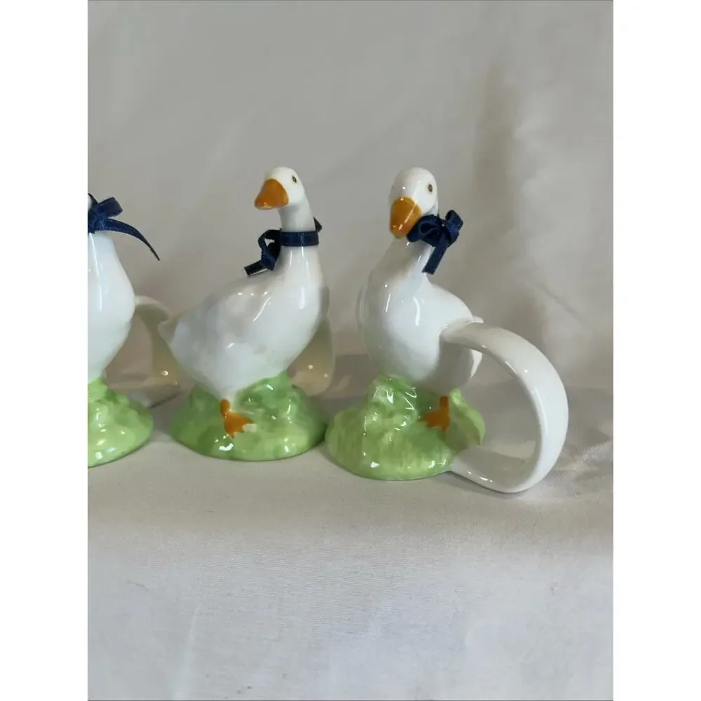 Vintage Ceramic Geese Blue Ribbon Napkin Holder Country Kitchen Decor